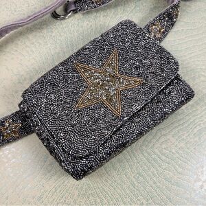Moyna Black Beaded Crossbody with Gold Star (B0065)